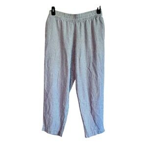 Old Navy Gray White Striped Linen Blend Straight Leg Lightweight Women’s Pants M